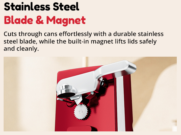 NK-0734 Stainless steel cutting blade and integrated magnet for smooth, no-touch can lid removal