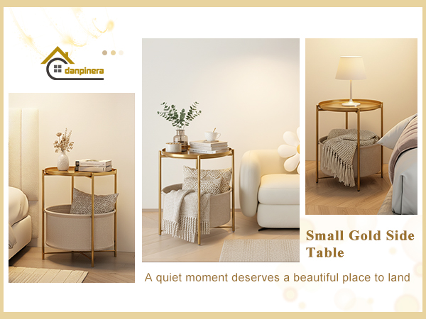 gold side table; gold round side table