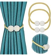 [2 Pack] Magnetic Curtain Tiebacks for Window Décor - Pinowu Weave Rope Clips Drapery Pearl Holdb...