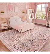 AMTOVO 8x10 Washable Area Rugs for Living Room, Non-Slip&amp;Non-Shedding Floral Large Soft Boho Vint...