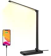 HMFUNTM Led Desk Lamp, Desk Lamp with USB Charging Port, 5 Color Modes, 10 Brightness, Natural Li...