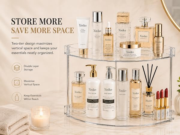 Two-tier design maximizes vertical spaceand keeps your essentials neatly organized.