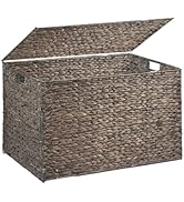 MOORLITER Water Hyacinth Storage Basket with Lid, 27.7 Gallon (105L) Blanket Storage Basket with ...