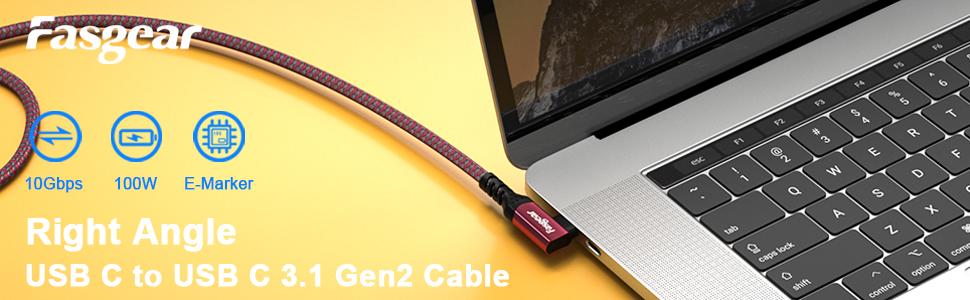 usb c to usb c 3.1 gen 2 100w right angle cable 3ft 6ft 10ft type c 90 degree 100 watts pd cable