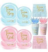 120Pcs Team Boy Team Girl Tableware Gender Reveal Party Supplies Boy or Girl Baby Gender Reveal P...