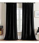 Joydeco Black Velvet Curtains 90 inch Length 2 Panels, Luxury Blackout Rod Pocket Thermal Insulat...
