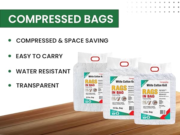 SupremePlus Recycled White Knit Rags are available in compressed bags of different sizes