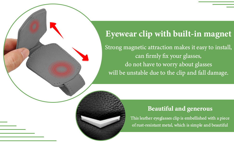 The glasses clip has built-in magnets.