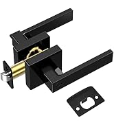 TICONN Black Door Handle Heavy Duty, Matte Black Door Knob Reversible Square Door Lever for Bedro...