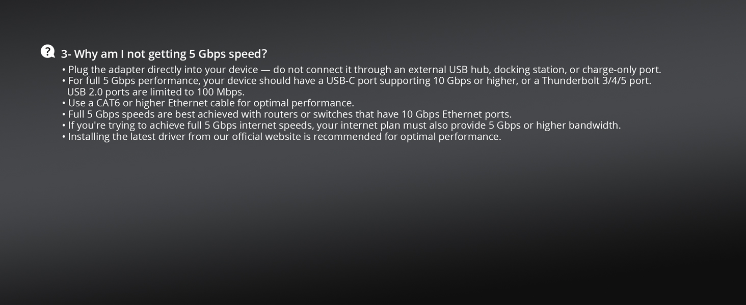 Question Answer on Reasons for Lower 5 Gbps Speed