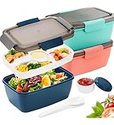 Youeon 3 Pcs 68 Oz Salad Lunch Container with 4 Compartment Tray, Bento Lunch Box with Spoon &amp; Dr...