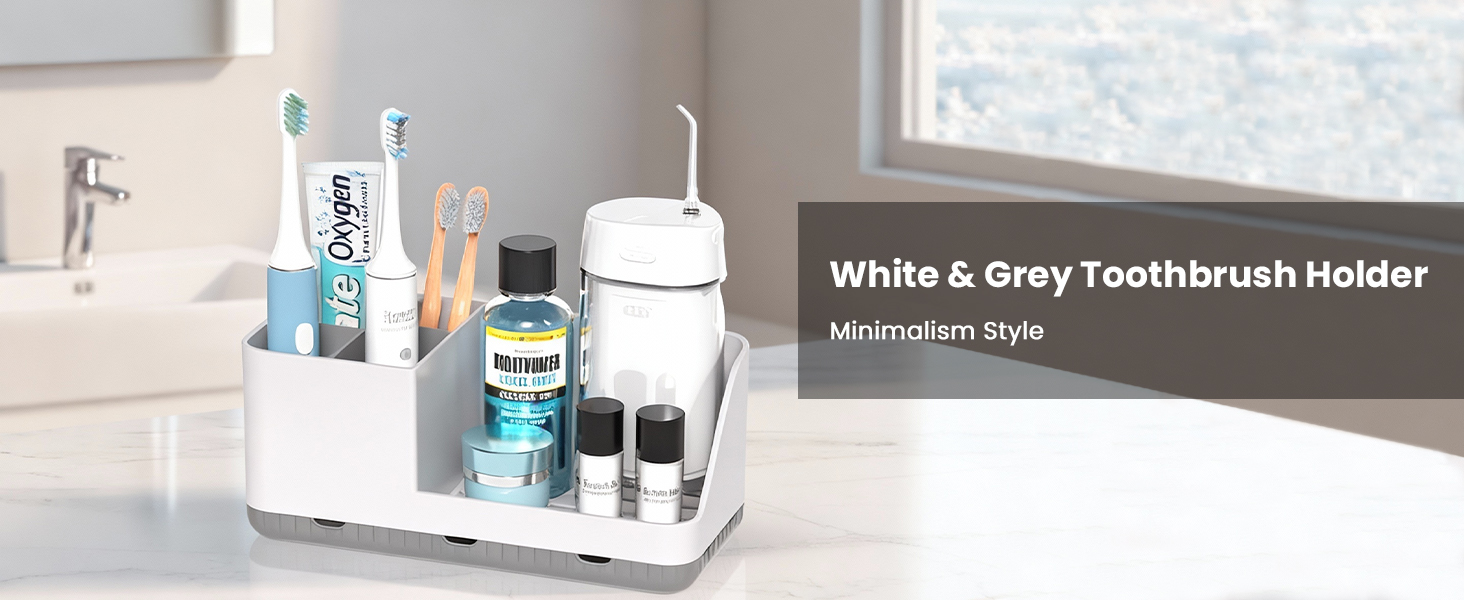 White Grey Toothbrush Holder