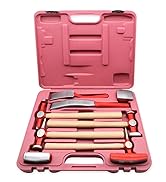 9 Piece Auto body Hammer Repair Tool Dolly Kit, Carbon Steel Hammer Heads and Dollies on Wood Han...