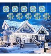 Brightown Christmas Snowflake Icicle Lights Outdoor - Plug-in 23.6ft 10 Drops 480LED Snowflake Wi...