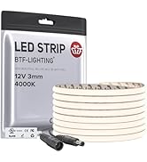 BTF-LIGHTING FCOB Ultra Thin 3mm Width COB LED Strip, UL Listed Natural White 4000K Super Narrow ...