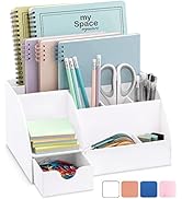 Office Desk Organizer, White Acrylic, with Drawer, 9 Compartments, All in One Office Supplies and...