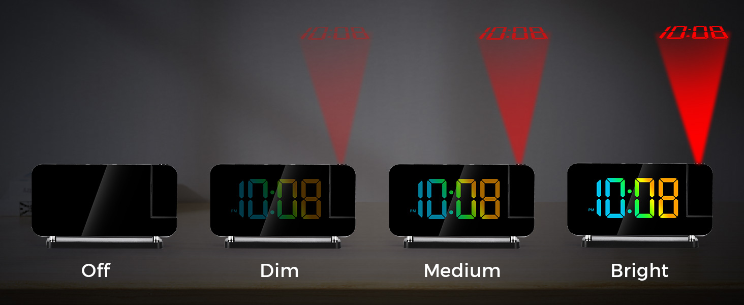 Projection Alarm Clock,7.4 in LED Mirror Digital Clocks Projection on Ceiling Wall,RGB Night Light