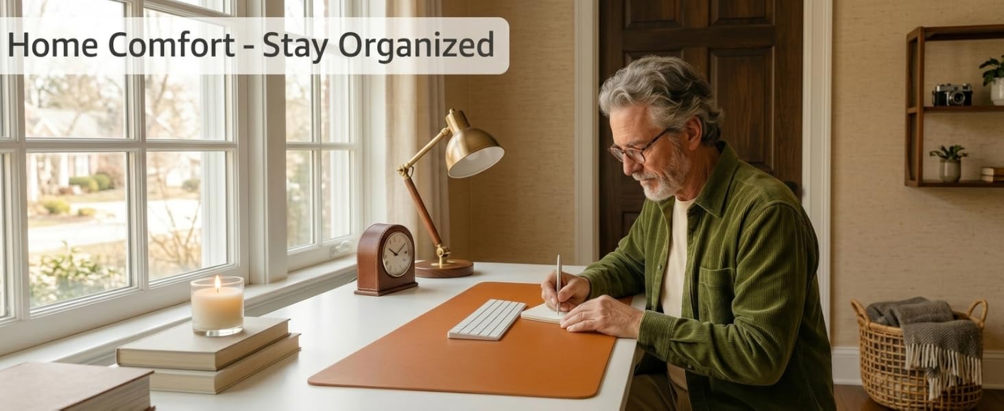 Leather Office Desk Pad Protector, Large Mouse Pad, Non-Slip, PU Leather