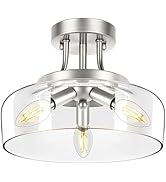 TOBUSA 3-Light Semi Flush Mount Light Fixture, Modern Industrial Glass Ceiling Light with E12 Bas...