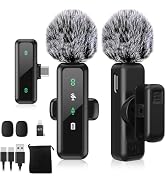 USB C Wireless Lavalier Microphone for iPhone 15/16, Mini Lav LED Mic for Android Phone with Nois...