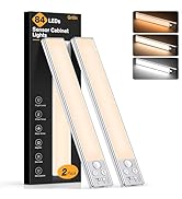 Text reads '54 LEDs'. Product image showing two slim under-cabinet LED light bars with three brightness level demonstration images on right side.