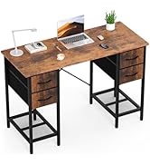Sweetcrispy Computer Desk with Drawers, 47 Inch Home Office Bedroom Table with 4 Fabric Drawers &amp;...