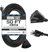 Iron Forge Cable 50 Ft Black Extension Cord with 3 Outlets - 16/3 SJTW 50 Foot Extension Cord 3 P...