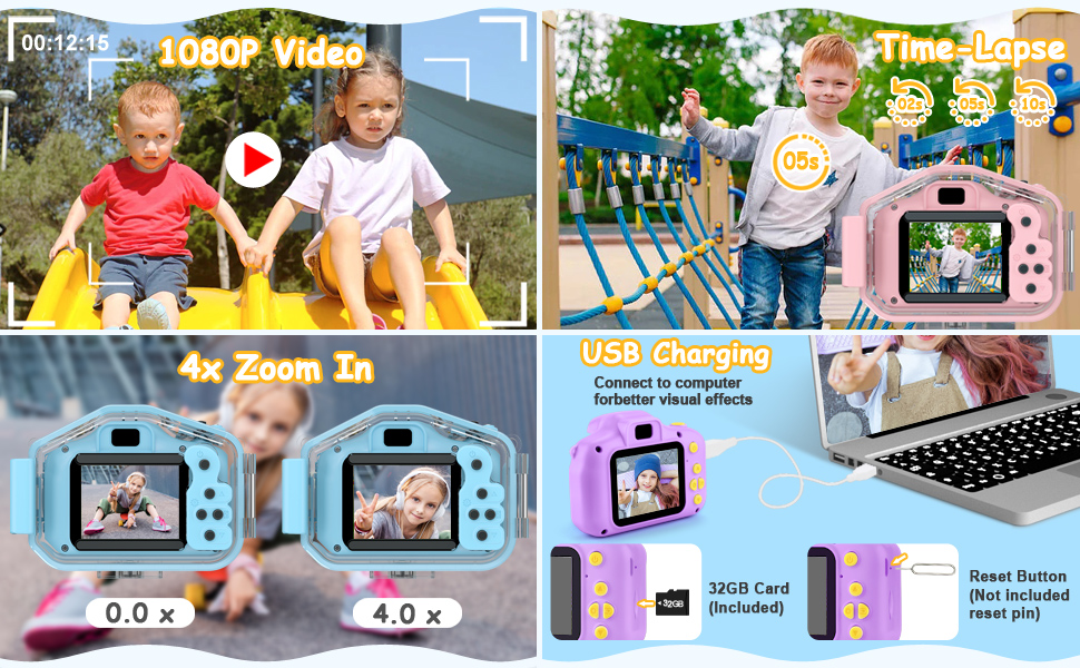 Kids Camera Waterproof Boys Girls Toys 3-12 Year Old Christmas Birthday Gifts