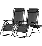 Nazhura Set of 2 Relaxing Recliners Patio Chairs Adjustable Steel Mesh Zero Gravity Lounge Chair ...