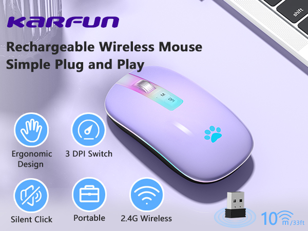 wireless mouse for laptop 2.4GHz Rechargeable Silent Mouse computer mouse