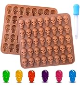 BUSOHA Gummy Skull Candy Molds Silicone, 2 Pack 40 Cavity Non-Stick Skull Silicone Molds with 1 D...