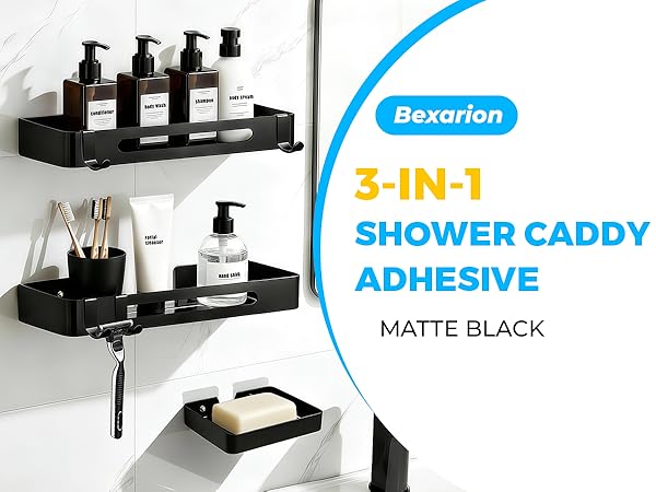 Shower Caddy Adhesive, 3-IN-1 304 Stainless Steel Shower Shelves with Soap Holder No-Drill, Black