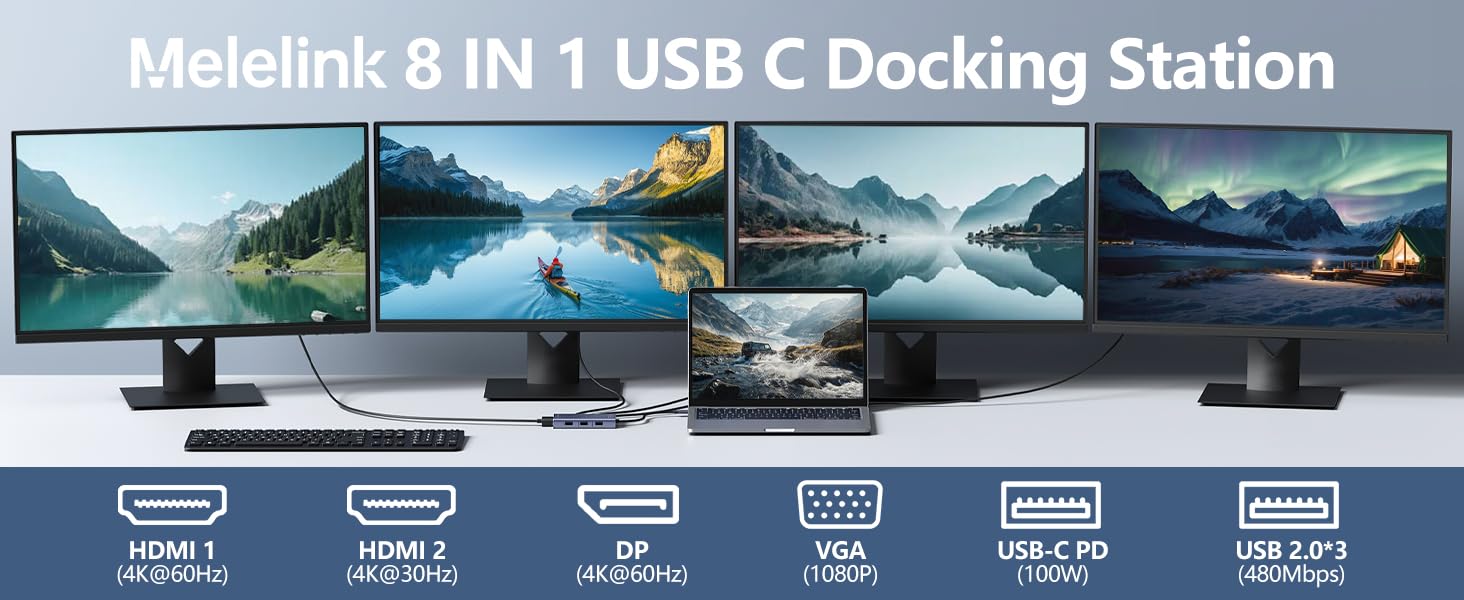 USB C Docking Station Dual HDMI Monitor Adapter USB C Hub 3 Monitors