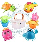 iPlay, iLearn Baby Bath Toys w/ Organizer, Water Squirting Octopus, Wind Up Swimming Turtle, Bath...