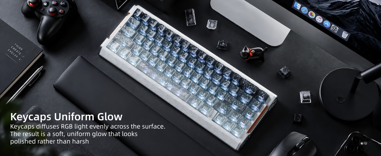 Clear Jelly Keycaps, Translucent Keycaps Set Gradient Grey Keycaps 120 Keys Custom Keycaps