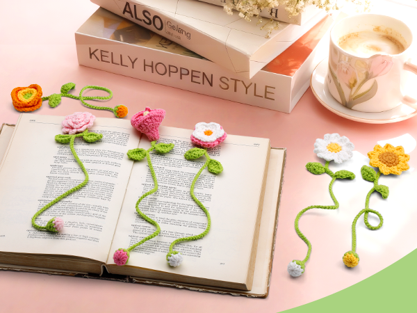 Crochet Kit for Beginners, 10 Flower Bookmarks Beginner Crochet Kit for Adults