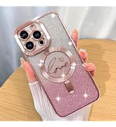 ZIYE Magnetic Case Designed for iPhone 16 Pro Max Glitter Case Luxury Plating Love Heart Compatib...
