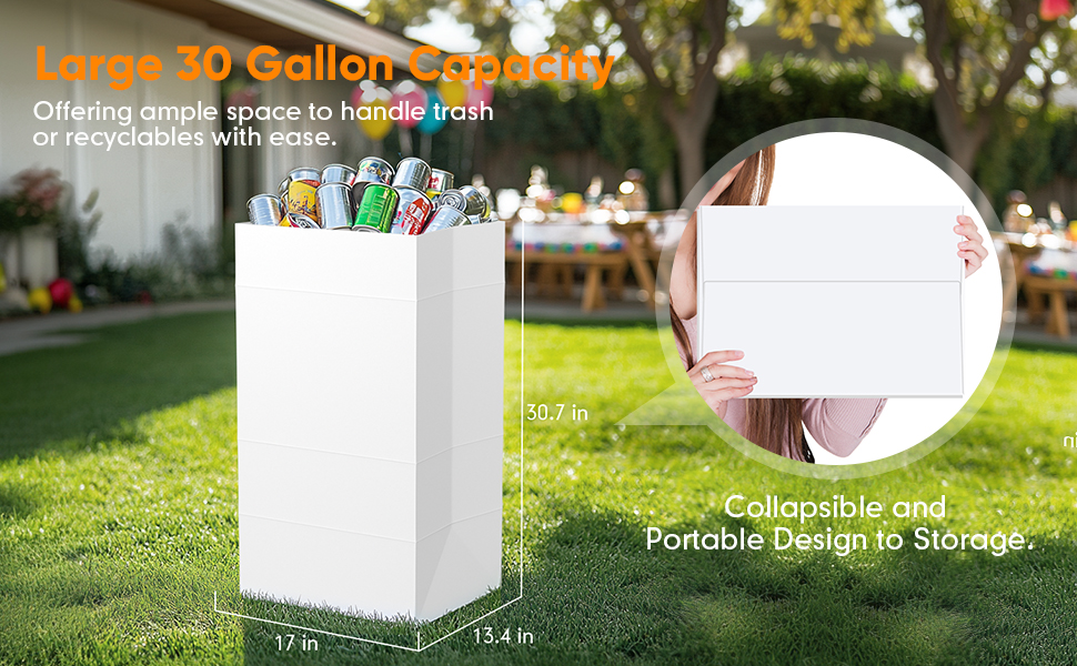 Moryimi 4 Pack Portable Disposable Trash Cans for Parties, 30 Gallon Pop Up Trash Cans for Parties