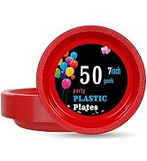 WELLIFE 7 Inch Plastic Plates Red 50 Count Disposable Plate for Party, Dessert Small Plates for D...