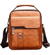 CAAORDKSO Small Leather Messenger Bag Chest Bag Travel Bag, Mini Crossbody Bag Shoulder Bag for M...