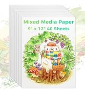 Mixed Media Paper 9" x 12", 40 Sheets (98lb/160gsm) Multipurpose Heavyweight Loose Drawing Art Pa...