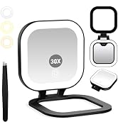 GOMIPURU Travel Mirror with Light, 1x/30x Magnifying Mirror with 3 Color Lights and Adjustable Br...