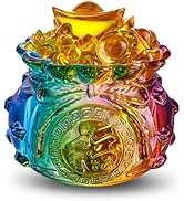 4inch Colorful Crystal Treasure Basin with Golden Ingot/Yuan Bao Glass Wealth Money Bag Feng Shui...