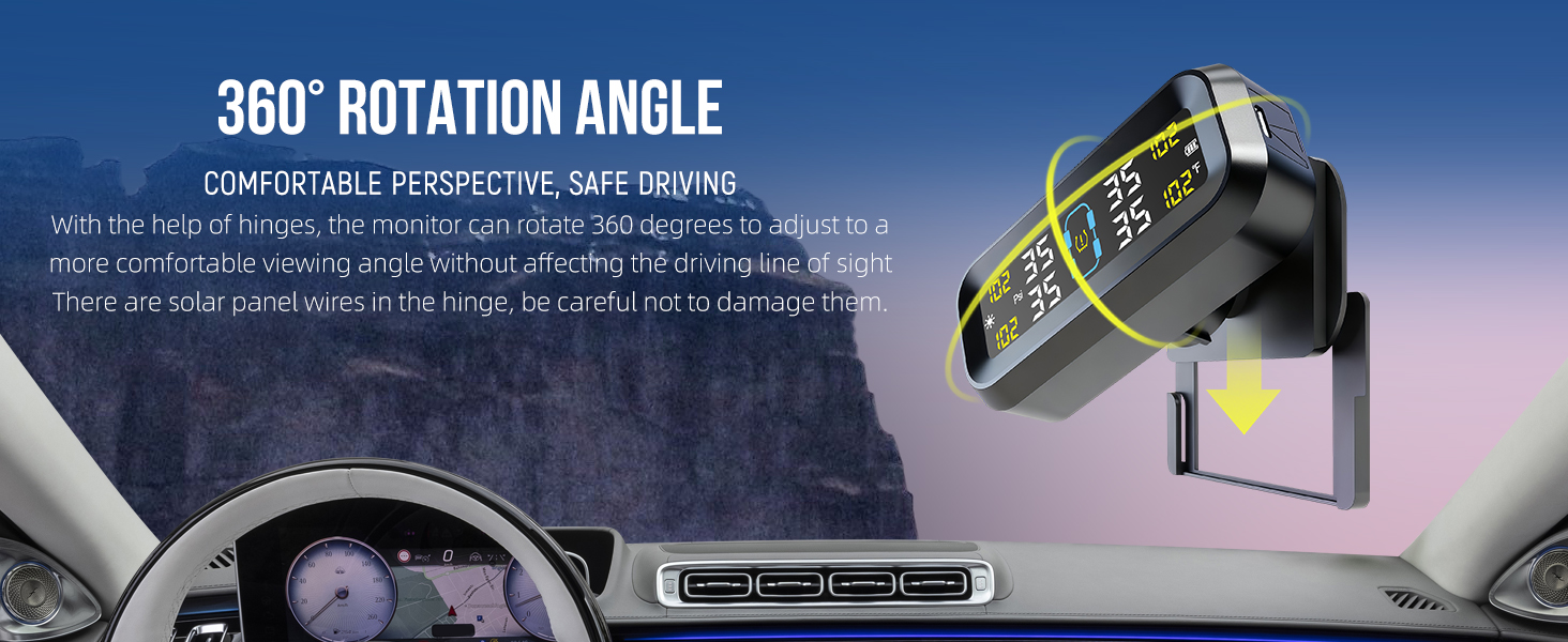 Tire Pressure Monitoring System with Solar &amp;amp; USB Charger-TPMS with 4 External Sensors &amp;amp; 6 Alarm Mode