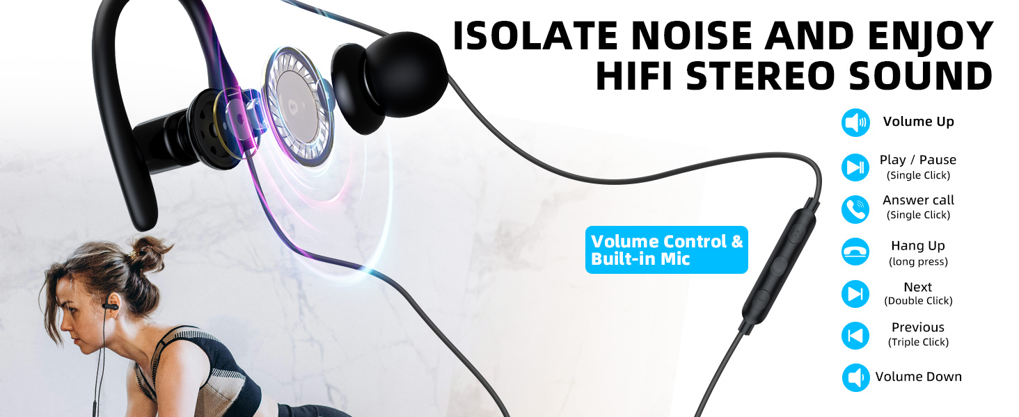 wired earbuds with ear hooks
