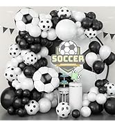 Soccer Balloon Garland Arch Kit, 22 18 12 10 5 Inch Black White Football Print Balloons Arch Kit ...