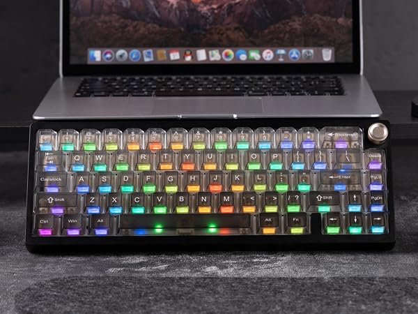 Gradient Grey Translucent keycaps,Shine Through Keyboard keycaps 60 75 100%,Frosted Key caps Set