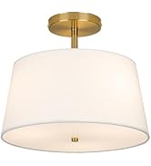 CALOKES Modern Cone-Shaped Semi Flush Mount Ceiling Light Fixture, 3-Light Drum Lamp with Gold Br...