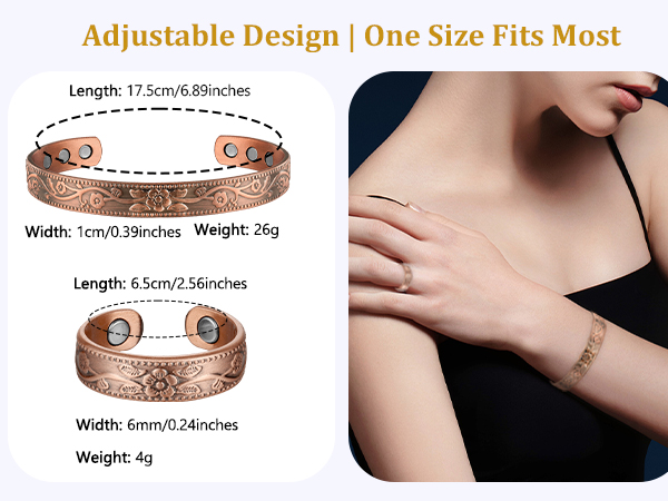 Copper Bracelet and Copper Ring Set Copper Jewelry for Women Lymphatic Drainage Jewelry Gift 