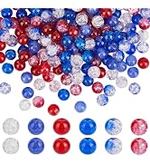 PH PandaHall 240pcs 4th of July Glass Beads, 6 Color Patriotic Beads 8mm Red White Blue Glass Bea...